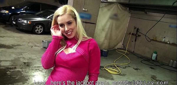  Dude fucks blonde babe in repair shop pov